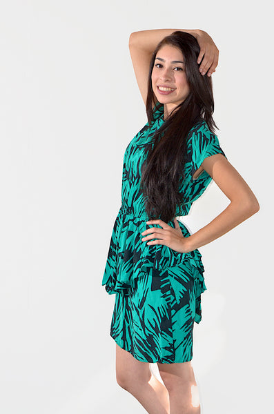 Luscious Green Pattern Peplum Dress