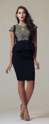 Brocade Trim Peplum Blouse